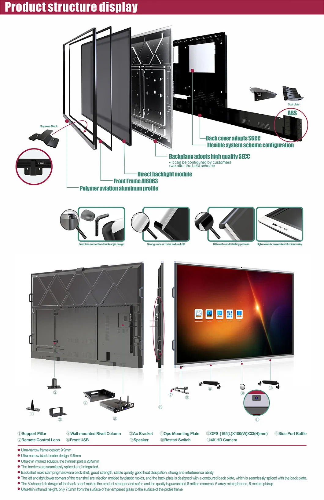 T6 Series 86 Inch 20 Points Touch Display Smartboard Interactive Whiteboard for Classroom&Office Replace The Projector
